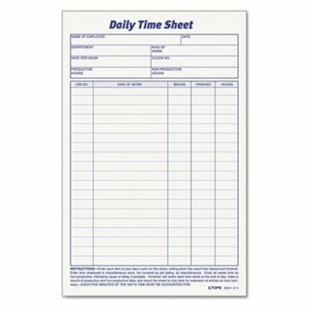 TOPS BUSINESS FORMS TOPS, Daily Time And Job Sheets, 8 1/2 X 5 1/2, 2PK 30041